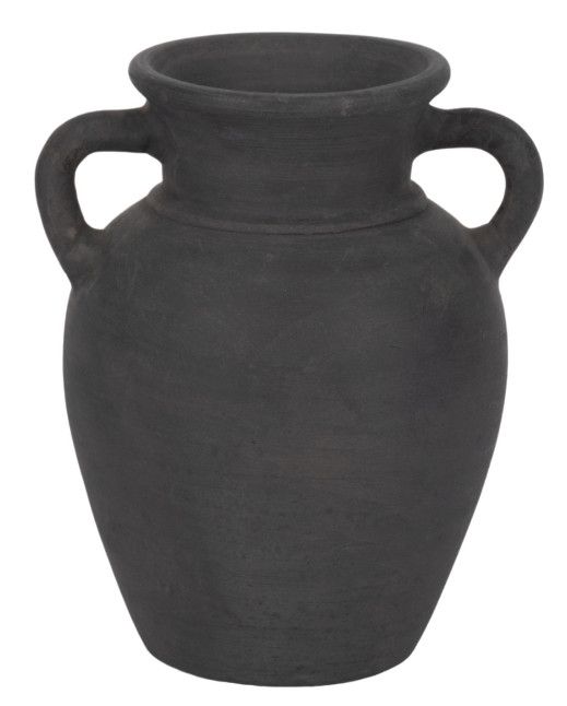 Black Distressed Terracotta Vase w/ Handles 8"L x 8"W x 10"H