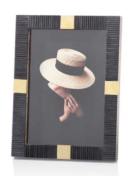 5x7 Black Ribbed Bone & Brass Picture Frame