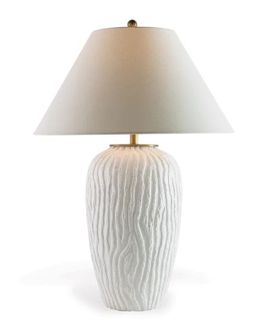 White Textural Porcelain Table Lamp w/ Brass Accents 24"Dia. x 34"H