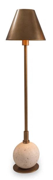 Aged Brass Table Lamp w/ Natural Travertine Base 8"Dia. x 32"H