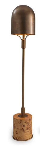 Aged Brass Table Lamp w/ Natural Burl Wood Base 6"Dia. x 32"H
