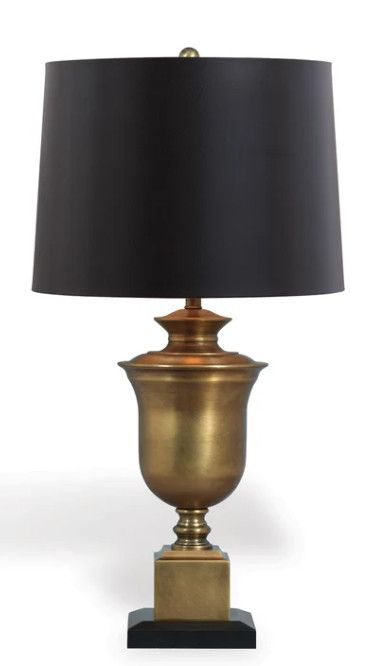 Aged Brass Trophy Lamp w/ Black Metal Base & Shade 17"Dia. x 32"H