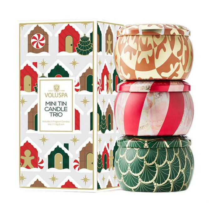 Set of Three Holiday Mini Tin Candles
