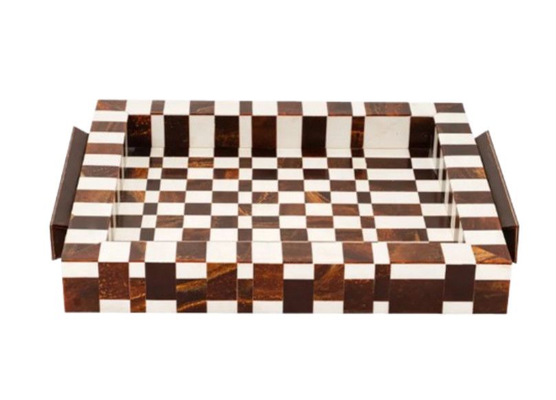 Natural Checkered Resin Tray 16.5"L x 13.5"W x 2"H