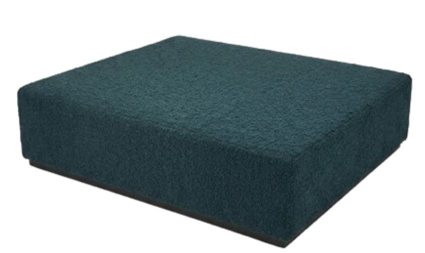 Cocktail Ottoman in Blue Boucle Upholstery w/ Stained Wood Base 60"W x 49"D x 16.5"H
