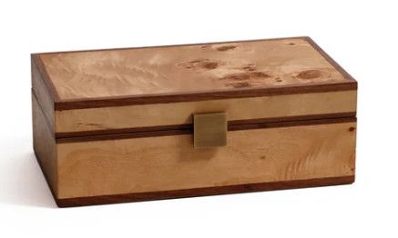 Natural Burl Wood Jewelry Box w/ Walnut Trim Detail & Suede Interior 9"L x 5.5"W x 3"H