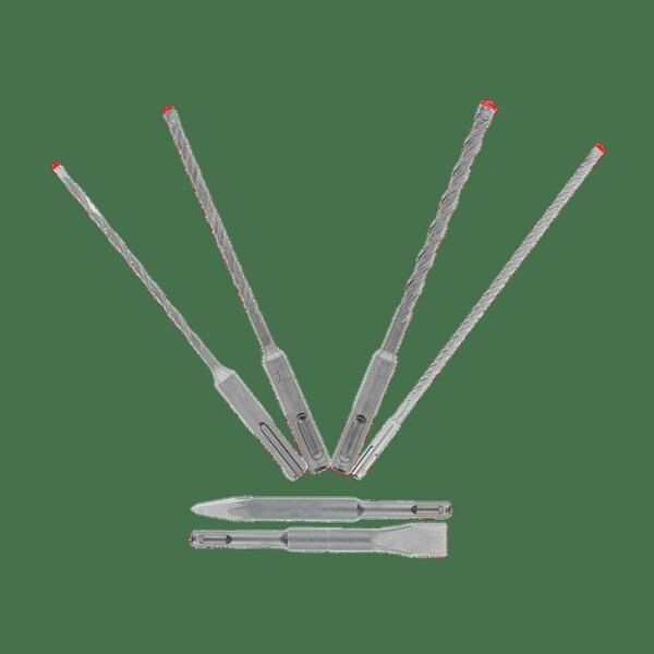 6pc 4-cutter full carbide head hammer bit and chisel set