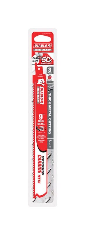 10 TPI Steel Demon Carbide Reciprocating Saw Blades for Medium Metal Cutting (3-Pack)