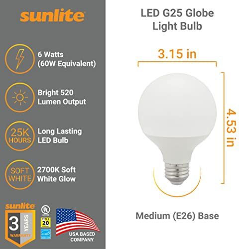 LED G25 Globe Light Bulb, 6 Watts