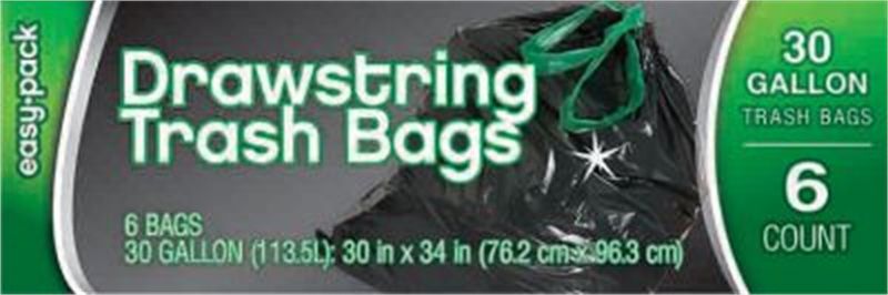 Bags Trash W/drwstg 6ct 30g