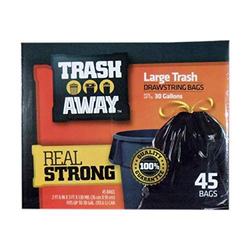 Trash Away Drawstring Trash Bags (45 Ct, 30 Gallons) - Black