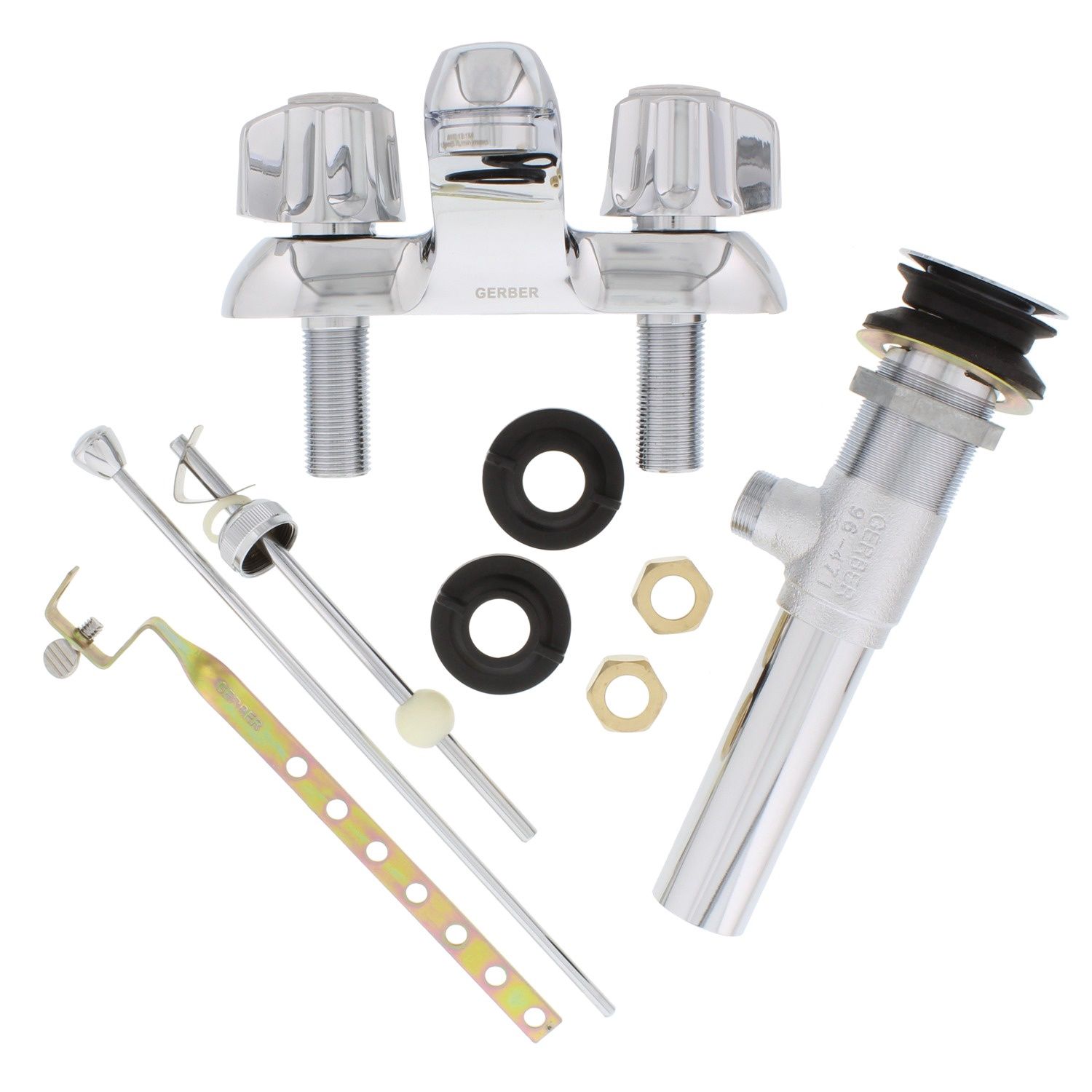 GERBER G0743431 Manual 4 Mount, 3 Hole Low Arc Bathroom Faucet, Chrome Plated