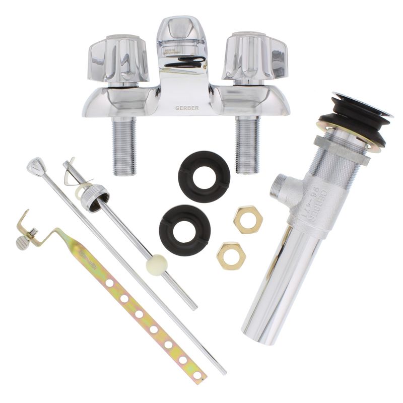 GERBER G0743431 Manual 4 Mount, 3 Hole Low Arc Bathroom Faucet, Chrome Plated