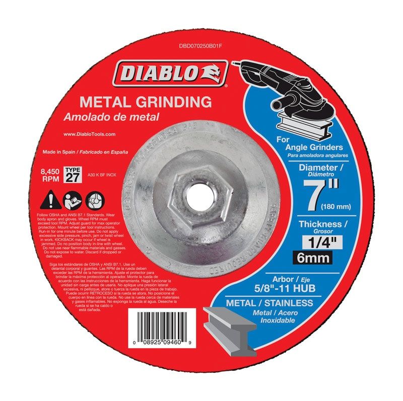 7 in. X 1/4 in. X 5/8 in. 11 Arbor Metal Grinding Disc with Type 27 Depressed Center Hub