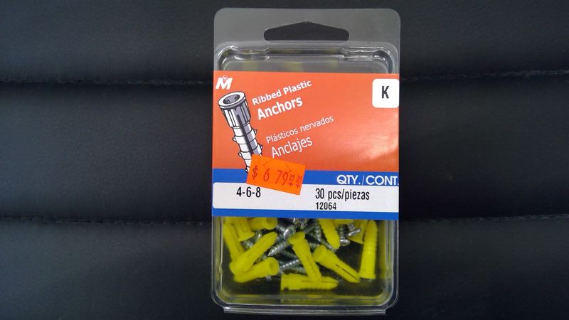 Ribbed plastic anchors kit with screws and bit (K)