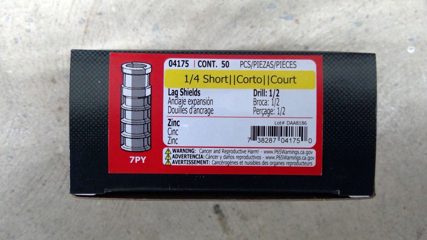 Lag Shield Loose, Box: 1pc 1/2 (1/4 short)