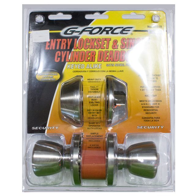 Entry Lockset &amp; Single Cylinder Deadbolt keyed alike Nickle finish