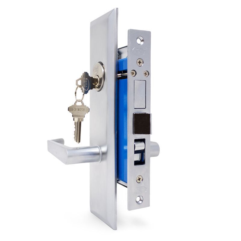 Premier Lock Satin Chrome Mortise Entry Handle Right Hand Lock Set with 2.5 in. Backset and 2 SC1 Keys