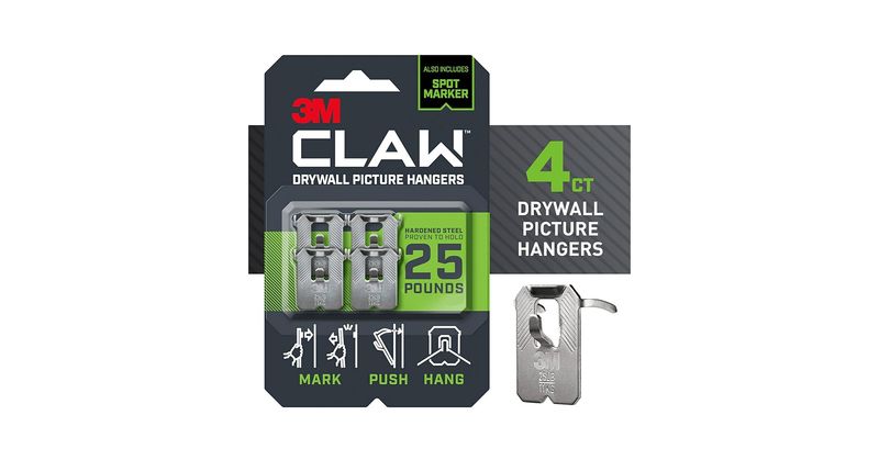 25 Lbs. Drywall Picture Hanger with Temporary Spot Marker (Pack of 4-Hangers and 4-Markers), Silver