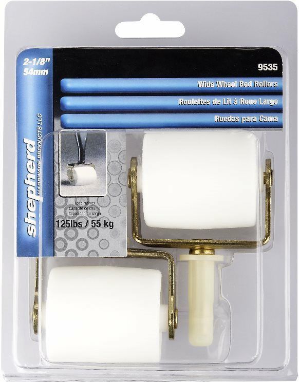 Shepherd 2-1/8 in. White Plastic and Gold Steel Bed Frame Swivel Stem Caster with Sockets and 125 Lb. Load Rating (2-Pack)