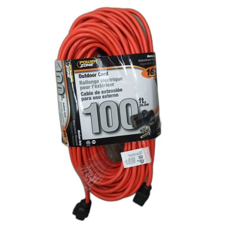 Extension Cord, 16 AWG Cable, 5-15P Grounded Plug, 5-15R Grounded Receptacle, 100 ft L, 125 V Market Leader