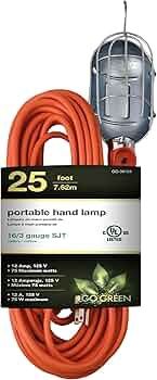Go Green Power Inc. 25ft Portable Hand Lamp with 16/3 Kink-Free Cord (Bulb not included)