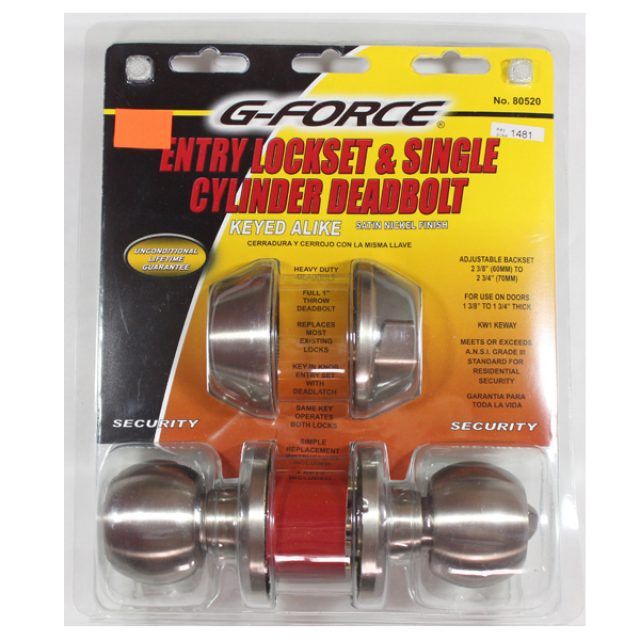 G-Force Entry Lockset &amp; Single Cylinder DeadBolt, Stainless Ball