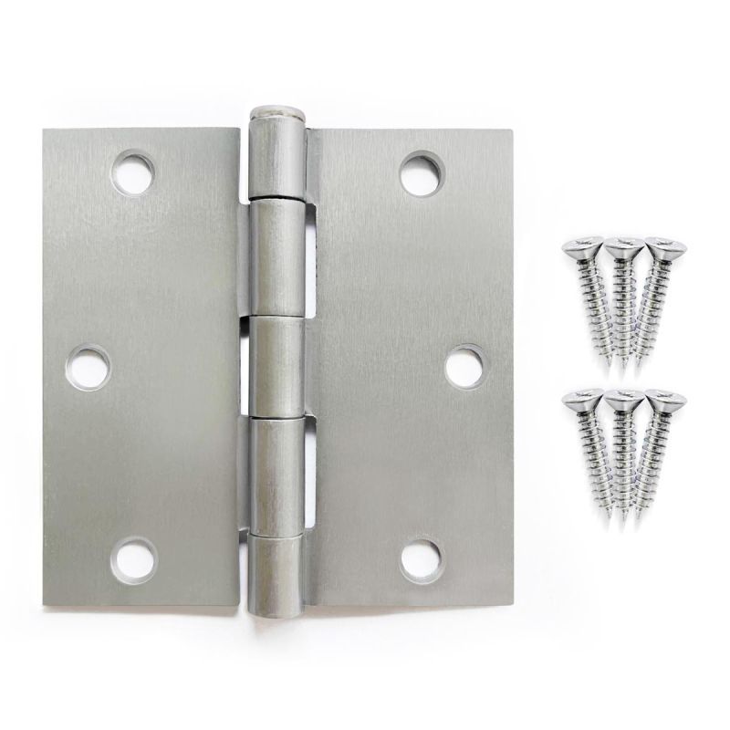 3-1/2" X 3-1/2" Dull Chrome Full Mortise Butt Hinges, 2 PCs BHIG35SC-S