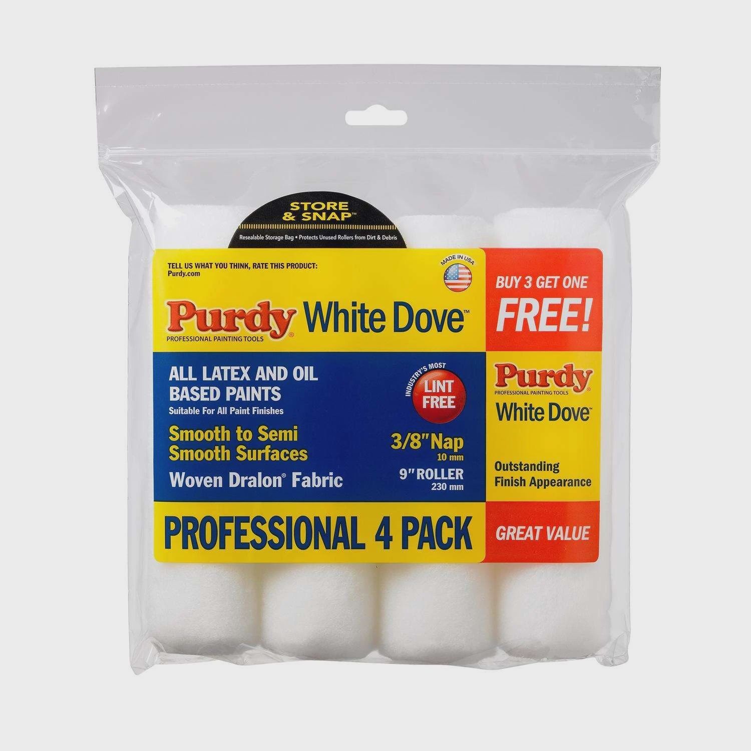 4PK  PURDY 9" X 3/8"  NAP WHITE