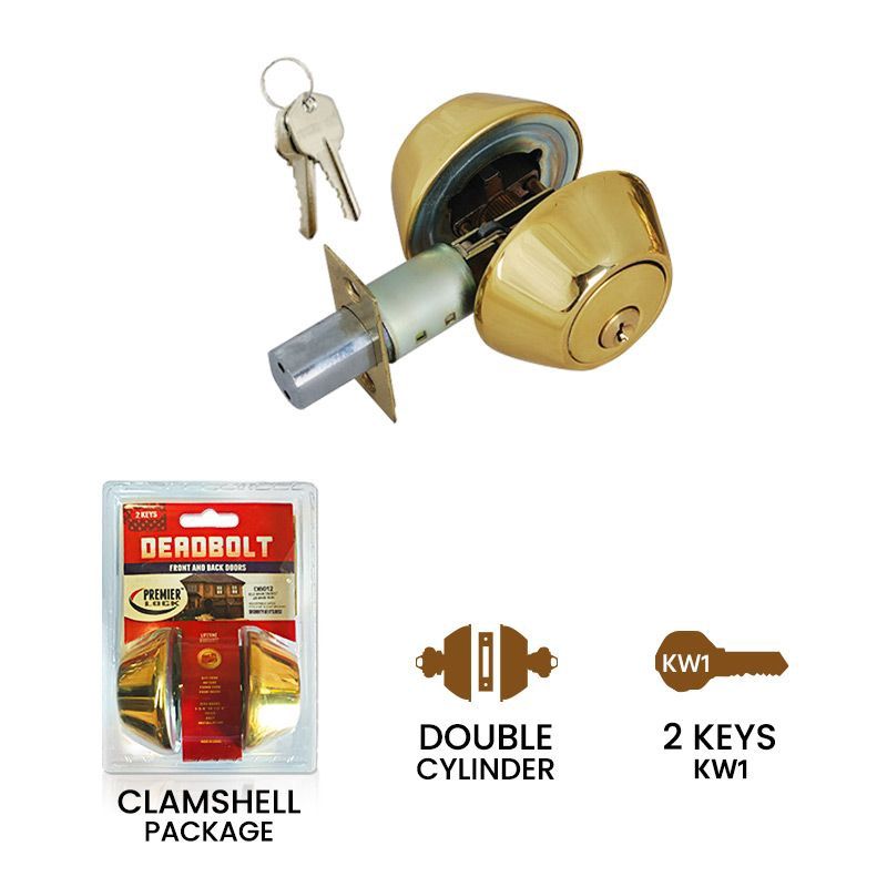 Solid Brass Deadbolt Door Lock - Double Cylinder - With 2 KW1 Keys-Carded