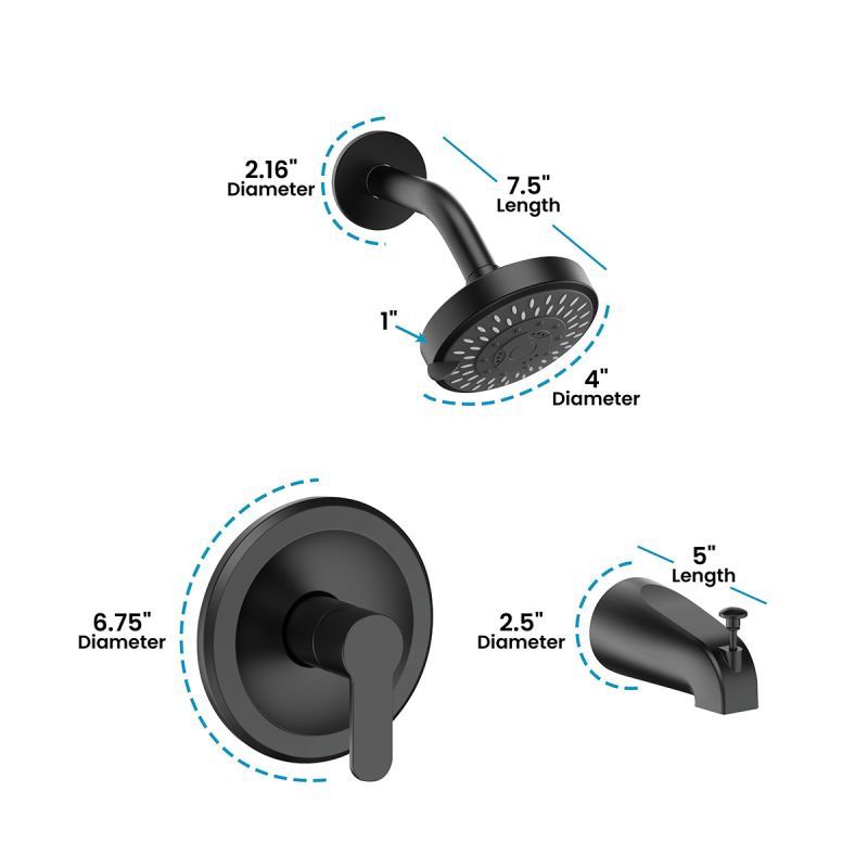 Single Handle Tub and Shower Faucets, Matte Black