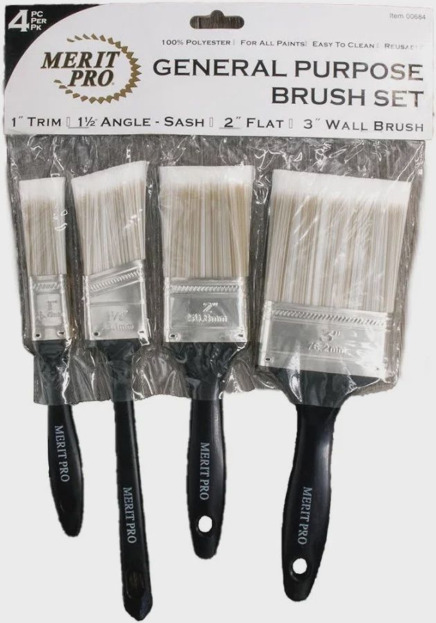 4 PCs Paint Brush Set Wood Handle Size 1", 1.5", 2", 3"