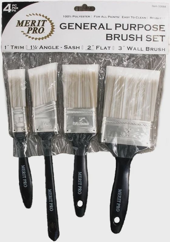 4 PCs Paint Brush Set Wood Handle Size 1", 1.5", 2", 3"