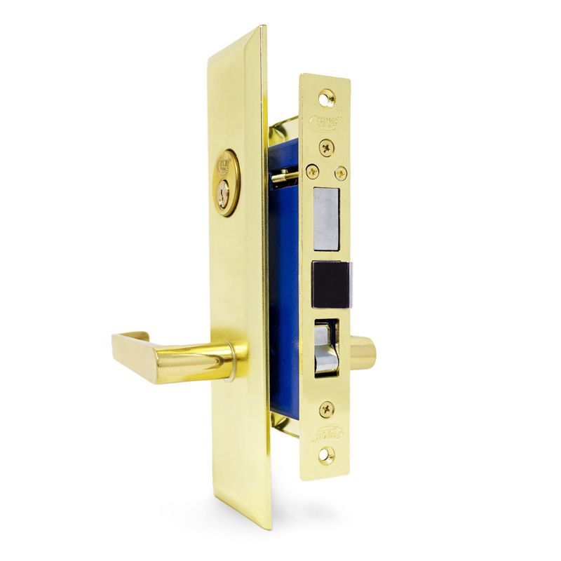 Lever Mortise Keyed LEFT HAND Lock Set-Brass Finish-2-1/2" Backset - 2 SC1 Keys