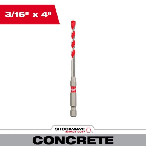 3/16 in. x 2 in. x 4 in. SHOCKWAVE Carbide Hammer Drill Bit for Concrete, Stone, Masonry Drilling