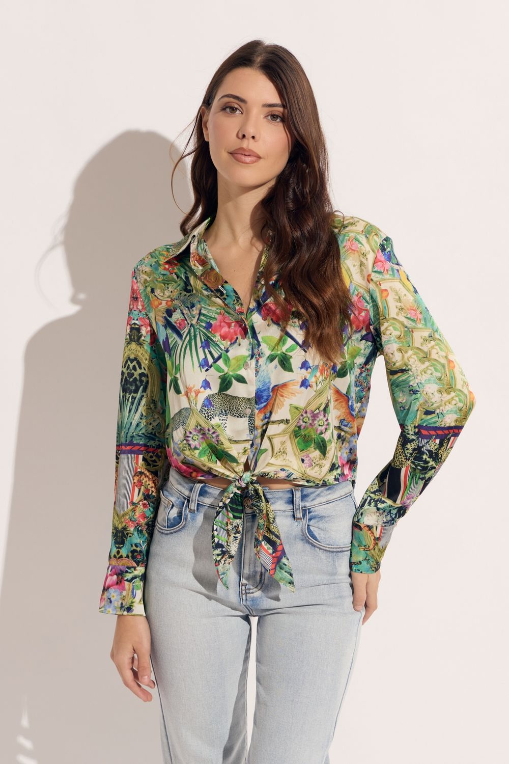 CROP TIE FRONT JUNGLE PRINT BLOUSE