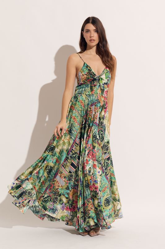 JUNGLE PRINT TIE FRONT MAXI