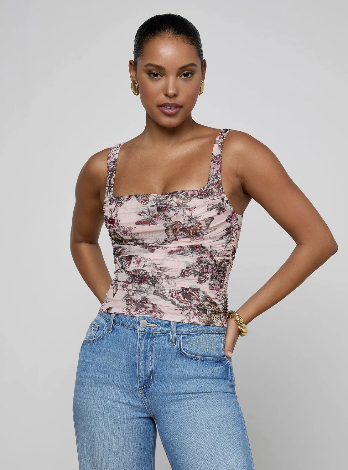 RASHA SHIRRED MESH TANK