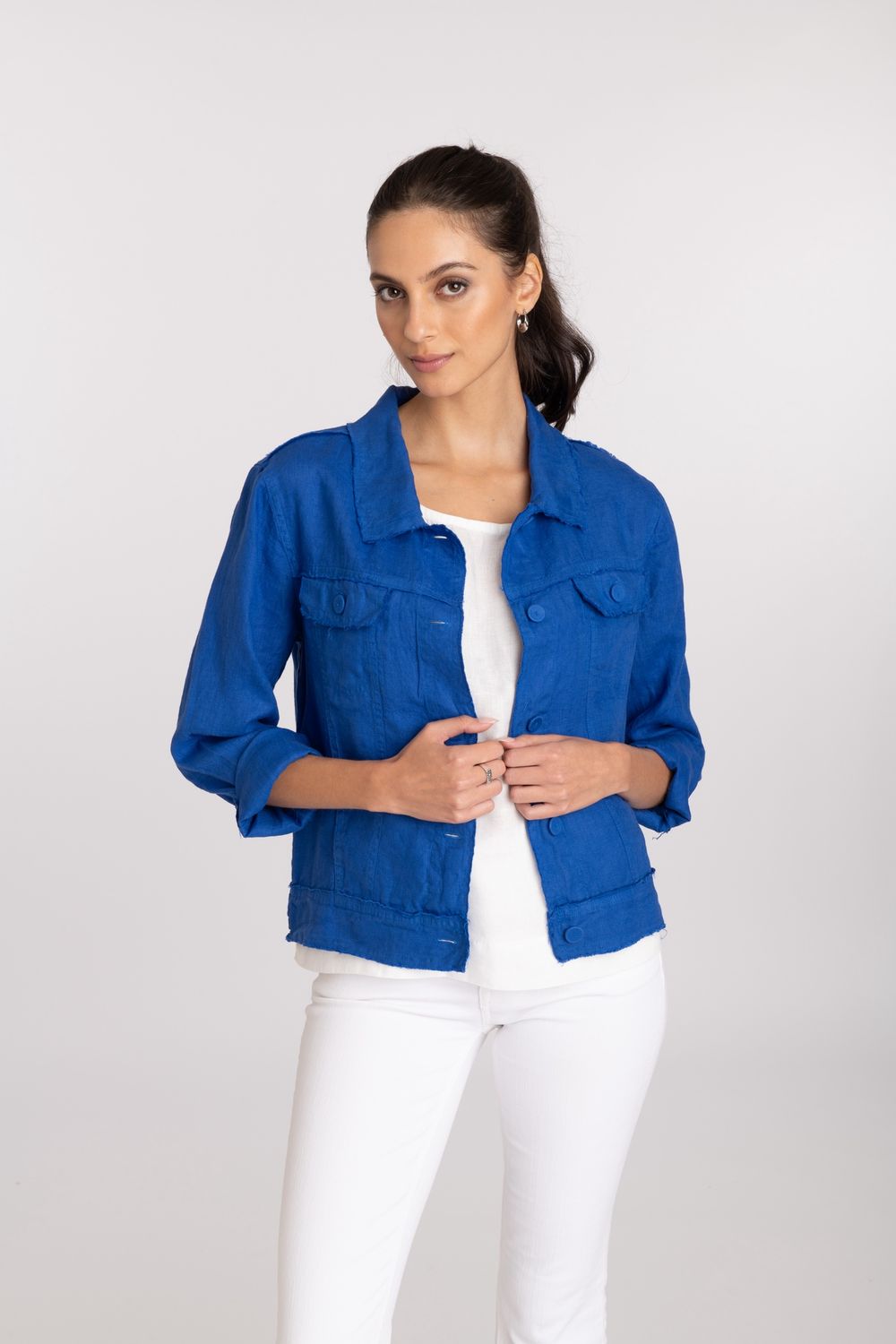 FRAYED LINEN JEAN JACKET