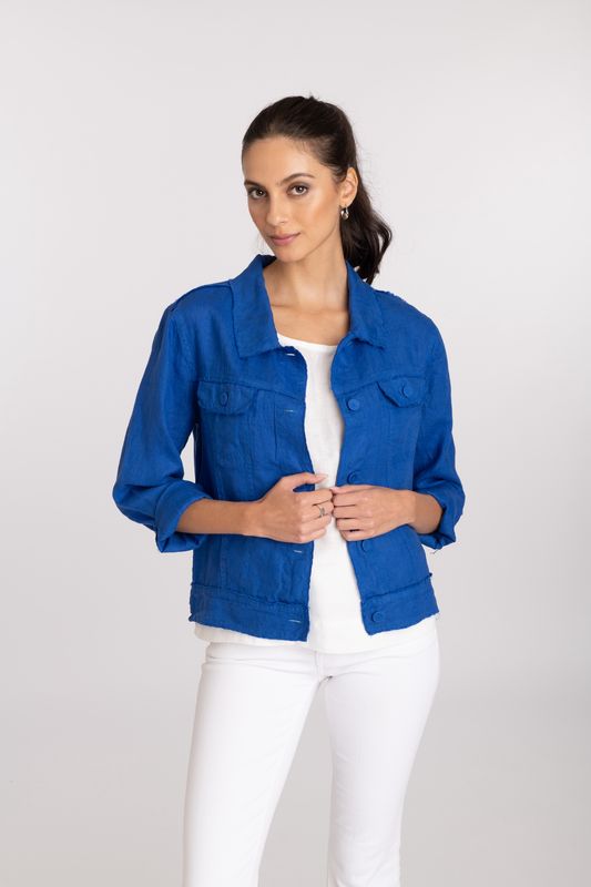 FRAYED LINEN JEAN JACKET