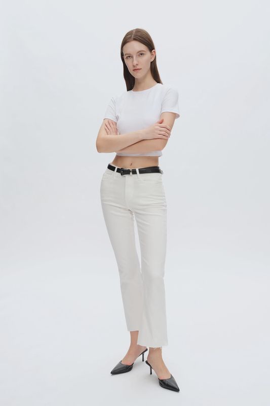 EMILY MID RISE RAW HEM BOOTCUT DENIM JEANS