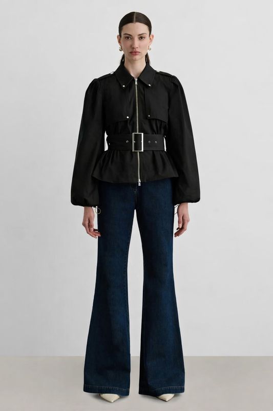 BRIGHTON BELTED ZIP-FRONT JACKET