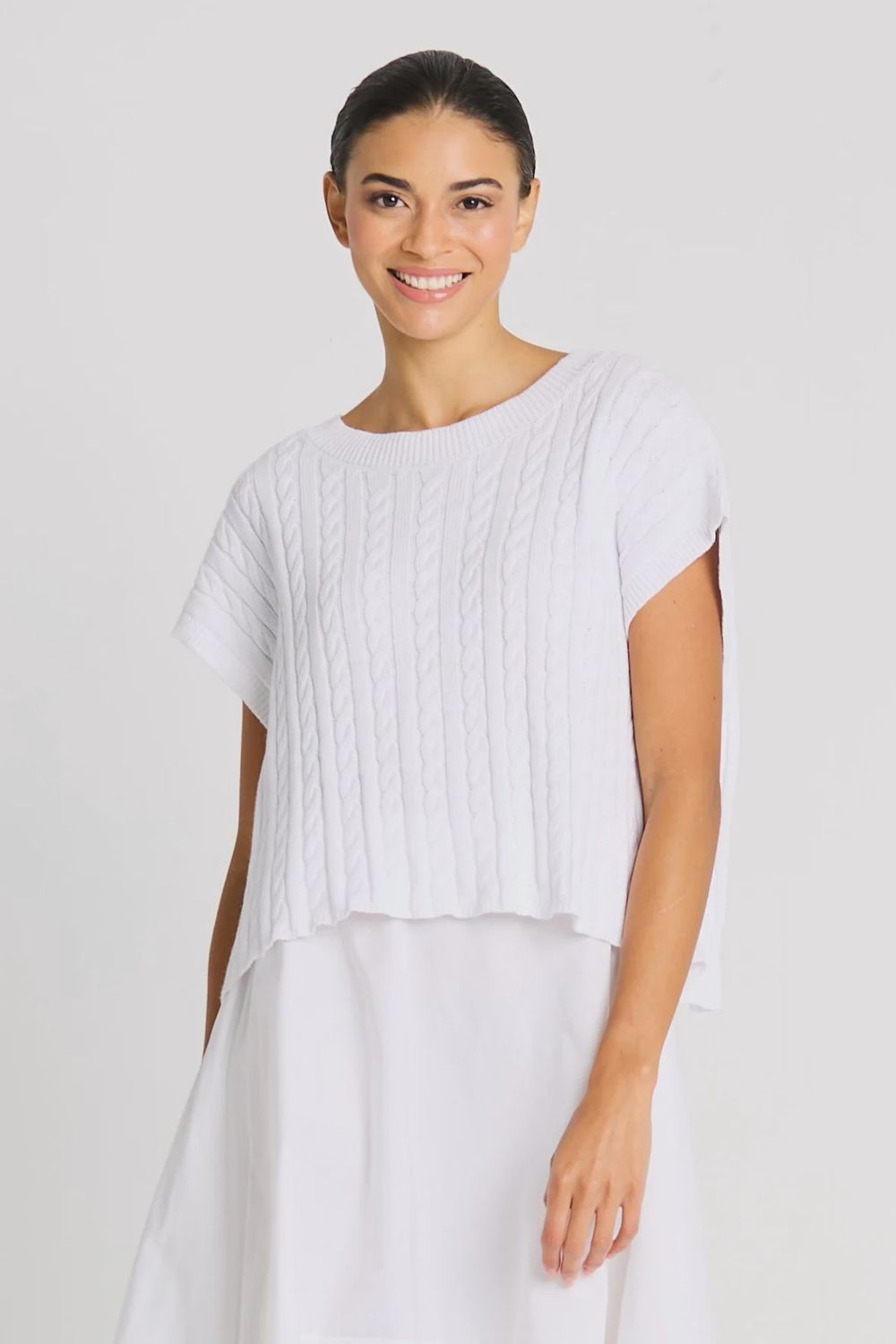 PIMA COTTON BATEAU CABLE KNIT TOP