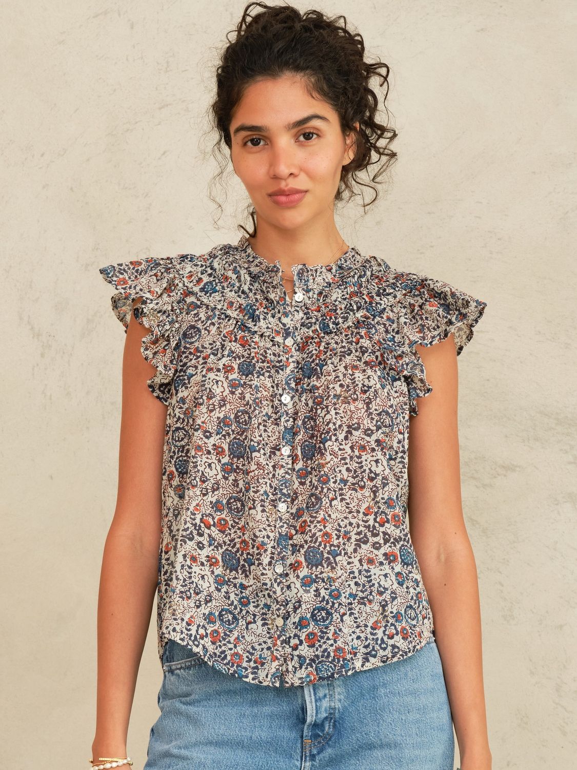 CASS PRINT FRILL TOP