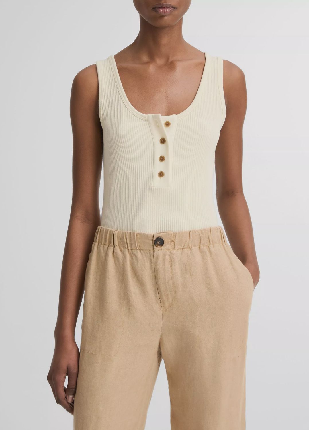 RIBBED COTTON-BLEND HENLEY TANK