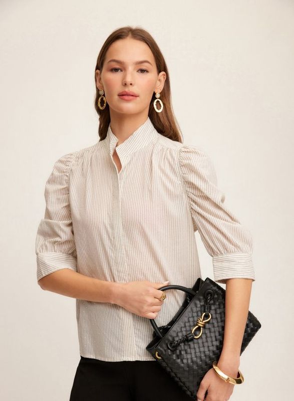 MARGOT EMBELLISHED MANDARIN STRIPE SHIRT