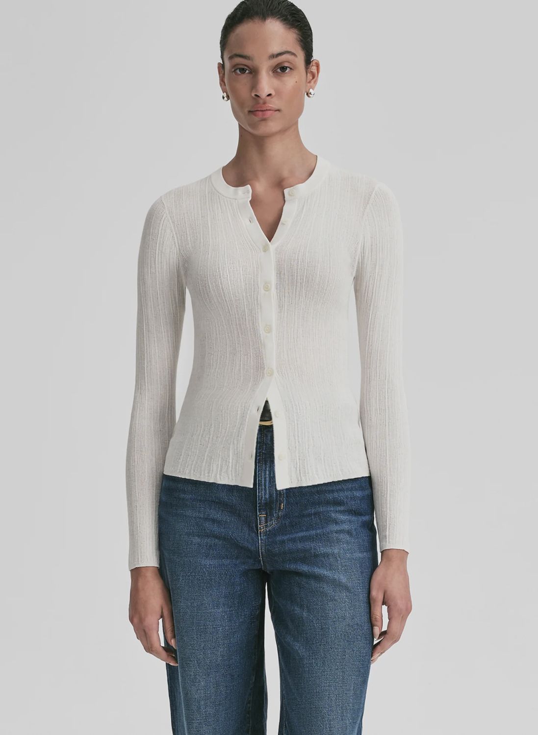 FISHER FINE COTTON KNIT CARDIGAN, Color: BRIGHT WHITE, SIZE: XS
