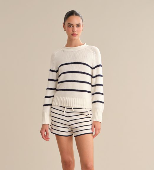 CORAL STRIPED PULLOVER, Color: CHALK/DARK BLUE, SIZE: XS