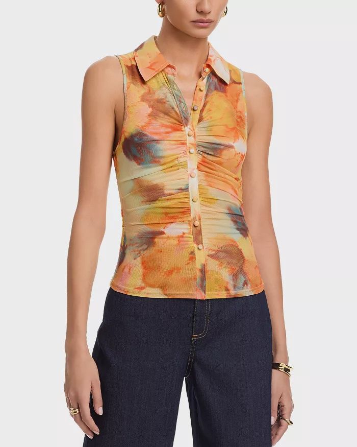 WATERCOLOR FLORAL SORREL TOP, Color: SMOKE SAND, SIZE: XS