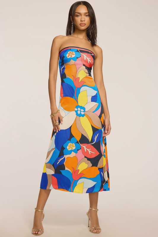 ISLEY PRINTED STRAPLESS MIDI DRESS